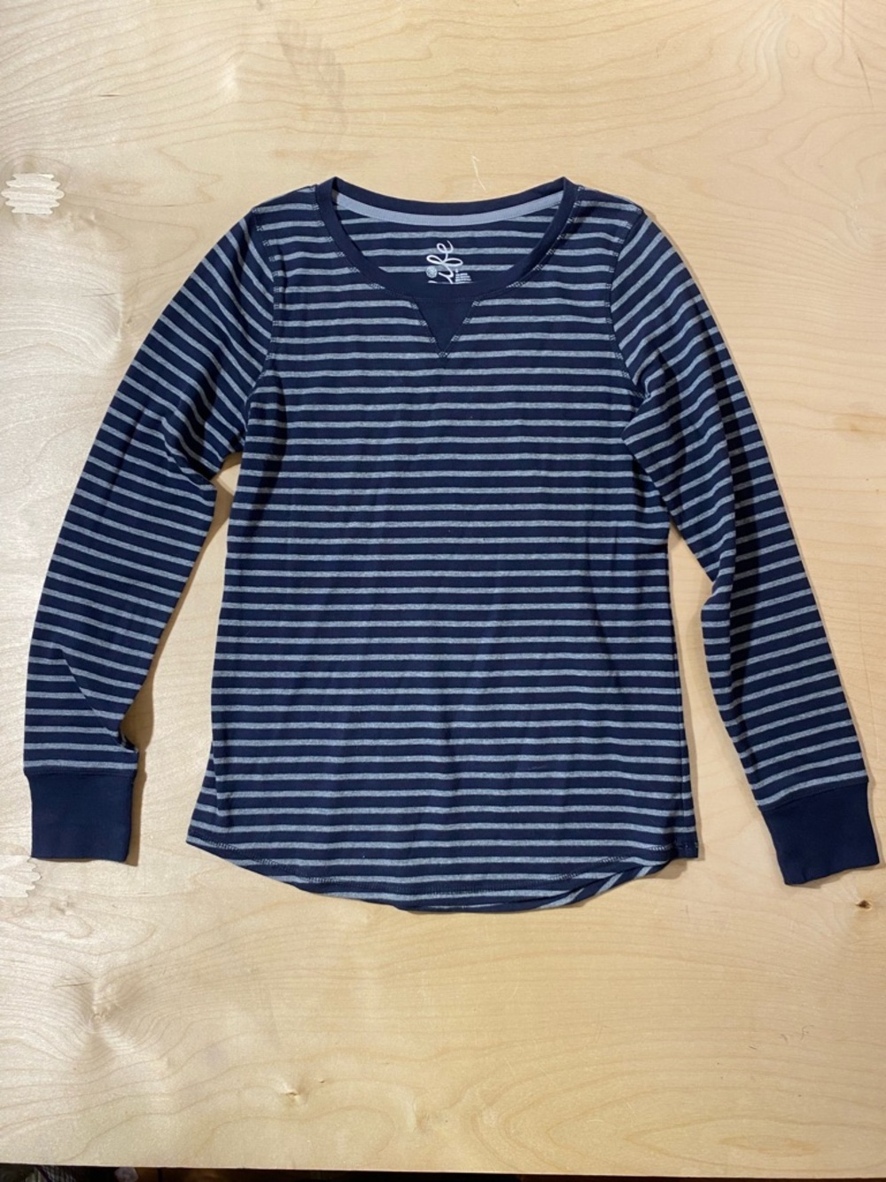 Made For Life Striped Long Sleeve Tee - Navy & Light Gray Small (RF)